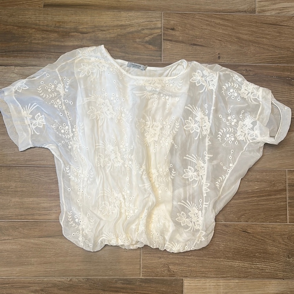 Cream Oversized Embellished Short Sleeve Blouse
